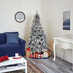 Nearly Natural 5 And 5.5 Feet Tall></noscript>5' Pre-Lit Flocked Vermont Pine Artificial Christmas Tree, Warm Clear Led Lights