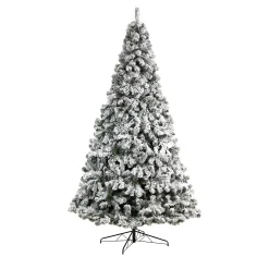 Nearly Natural 10 To 14 Feet Tall></noscript>10' Pre-Lit Flocked West Virginia Fir Artificial Christmas Tree, Warm Clear Led Lights