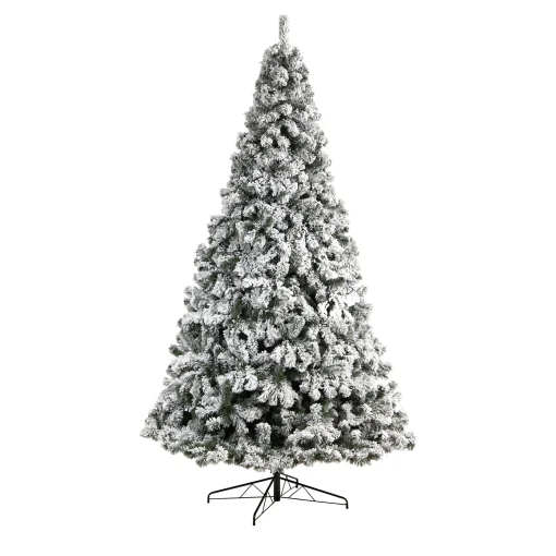 Nearly Natural 10 To 14 Feet Tall>10' Pre-Lit Flocked West Virginia Fir Artificial Christmas Tree, Warm Clear Led Lights