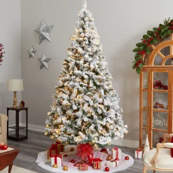 Nearly Natural 10 To 14 Feet Tall></noscript>10' Pre-Lit Flocked West Virginia Fir Artificial Christmas Tree, Warm Clear Led Lights