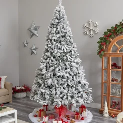 Nearly Natural 10 To 14 Feet Tall></noscript>10' Pre-Lit Flocked West Virginia Fir Artificial Christmas Tree, Warm Clear Led Lights