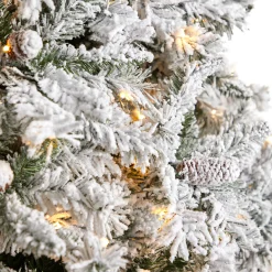 Nearly Natural 10 To 14 Feet Tall></noscript>10' Pre-Lit Flocked White River Mountain Artificial Christmas Tree, Warm Clear Led Lights