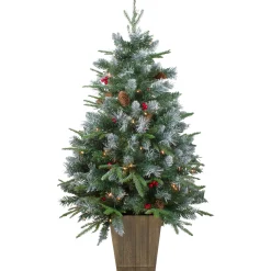 Northlight 4 And 4.5 Feet Tall>4' Pre-Lit Frosted Mixed Berry Pine Artificial Christmas Tree In Pot - Clear Lights