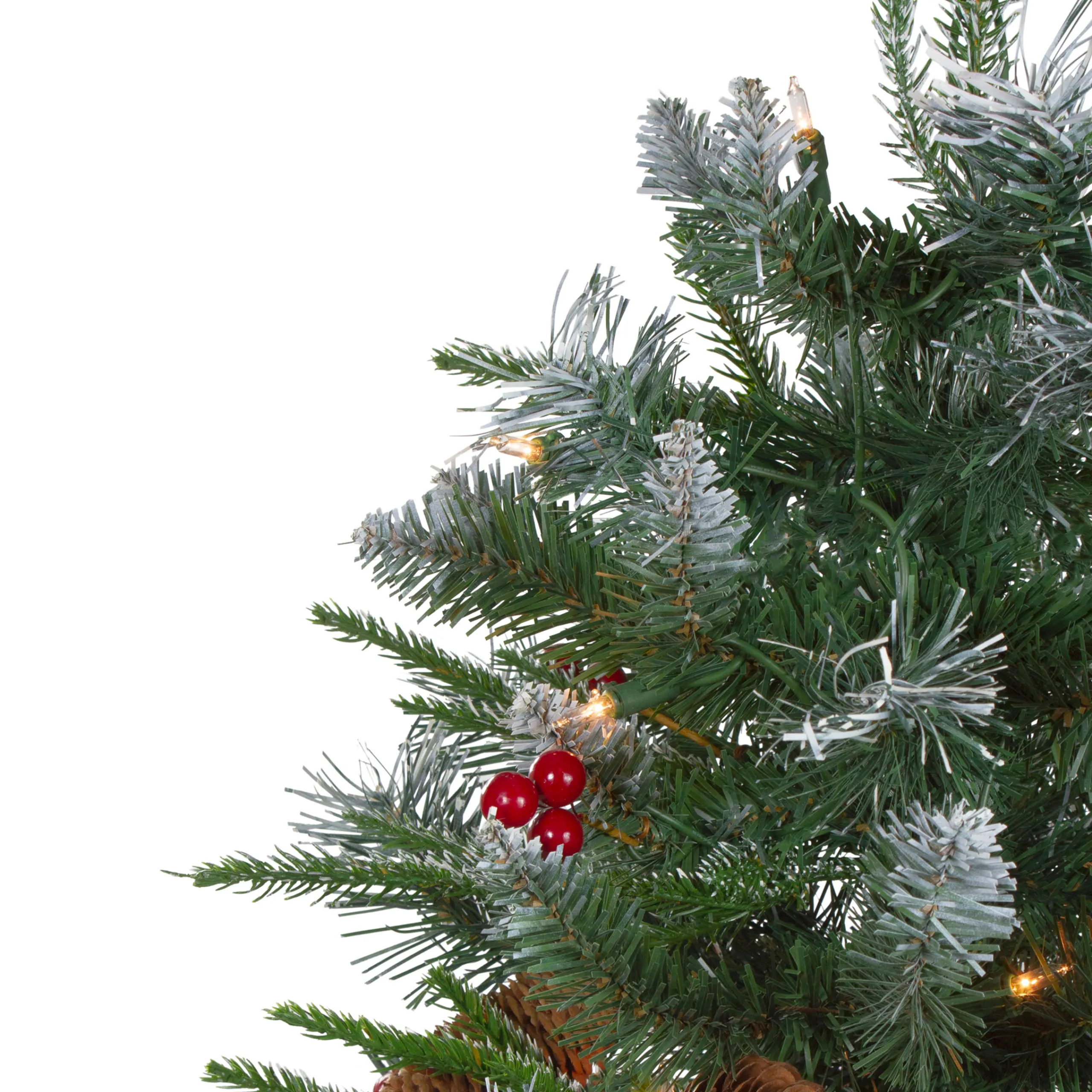 Northlight 4 And 4.5 Feet Tall>4' Pre-Lit Frosted Mixed Berry Pine Artificial Christmas Tree In Pot - Clear Lights