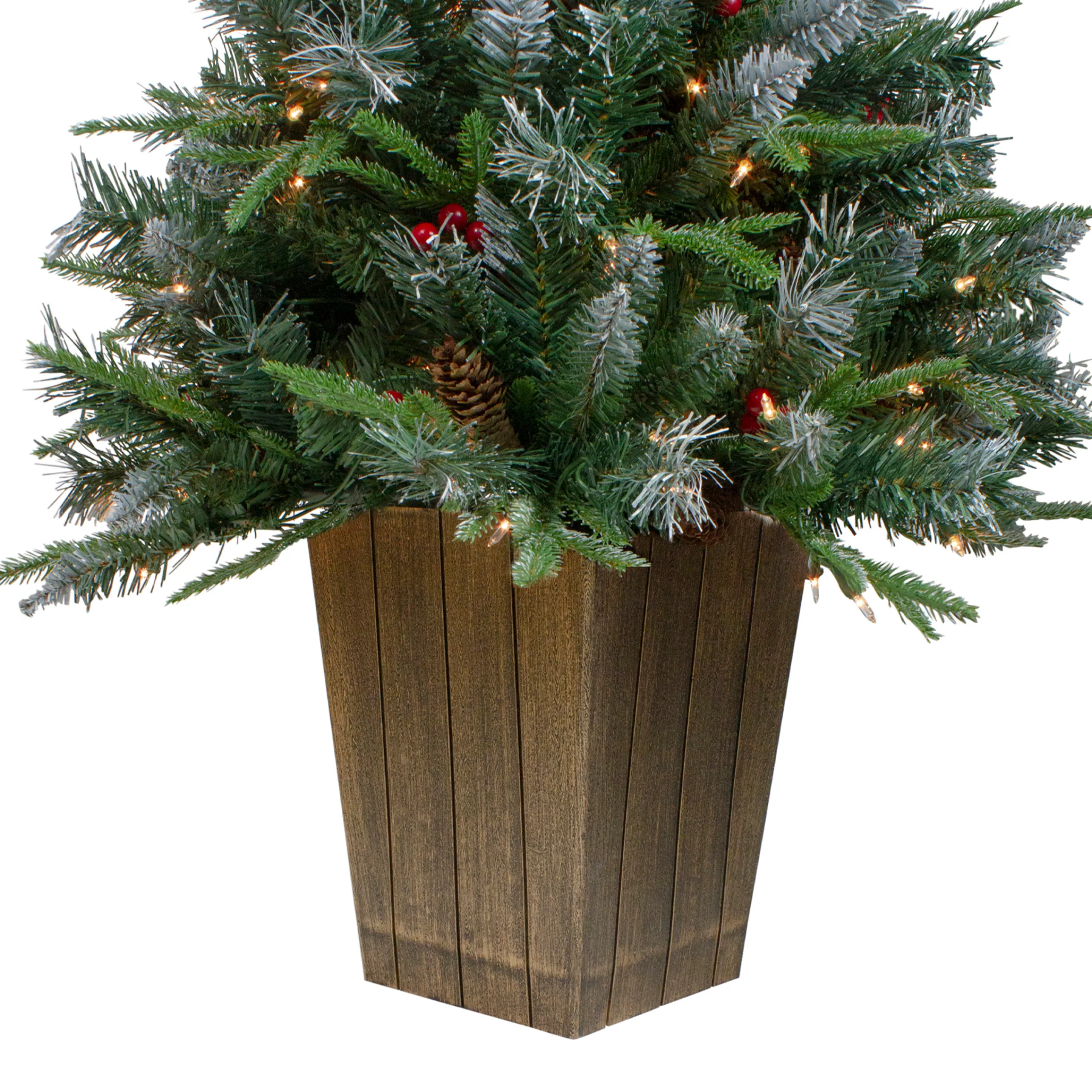 Northlight 4 And 4.5 Feet Tall>4' Pre-Lit Frosted Mixed Berry Pine Artificial Christmas Tree In Pot - Clear Lights