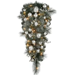 Pre-Lit Teardrops*National Tree Company 36" Pre-Lit Frosted Silver Pine Artificial Christmas Teardrop, Warm White Lights