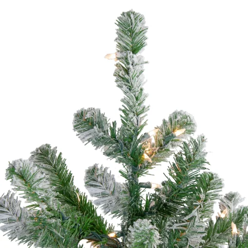 Northlight 4 And 4.5 Feet Tall>4.5' Pre-Lit Full Flocked Natural Emerald Artificial Christmas Tree - Warm Clear Lights