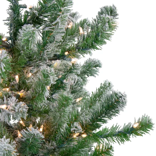 Northlight 4 And 4.5 Feet Tall>4.5' Pre-Lit Full Flocked Natural Emerald Artificial Christmas Tree - Warm Clear Lights