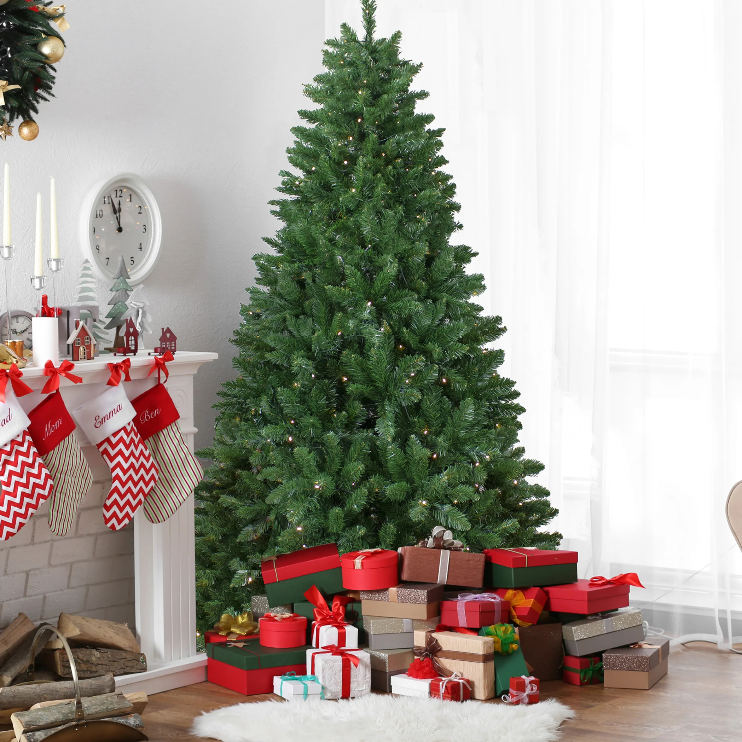 Northlight 7 And 7.5 Feet Tall>7.5' Pre-Lit Full Twin Lakes Fir Artificial Christmas Tree - Warm White Led Lights