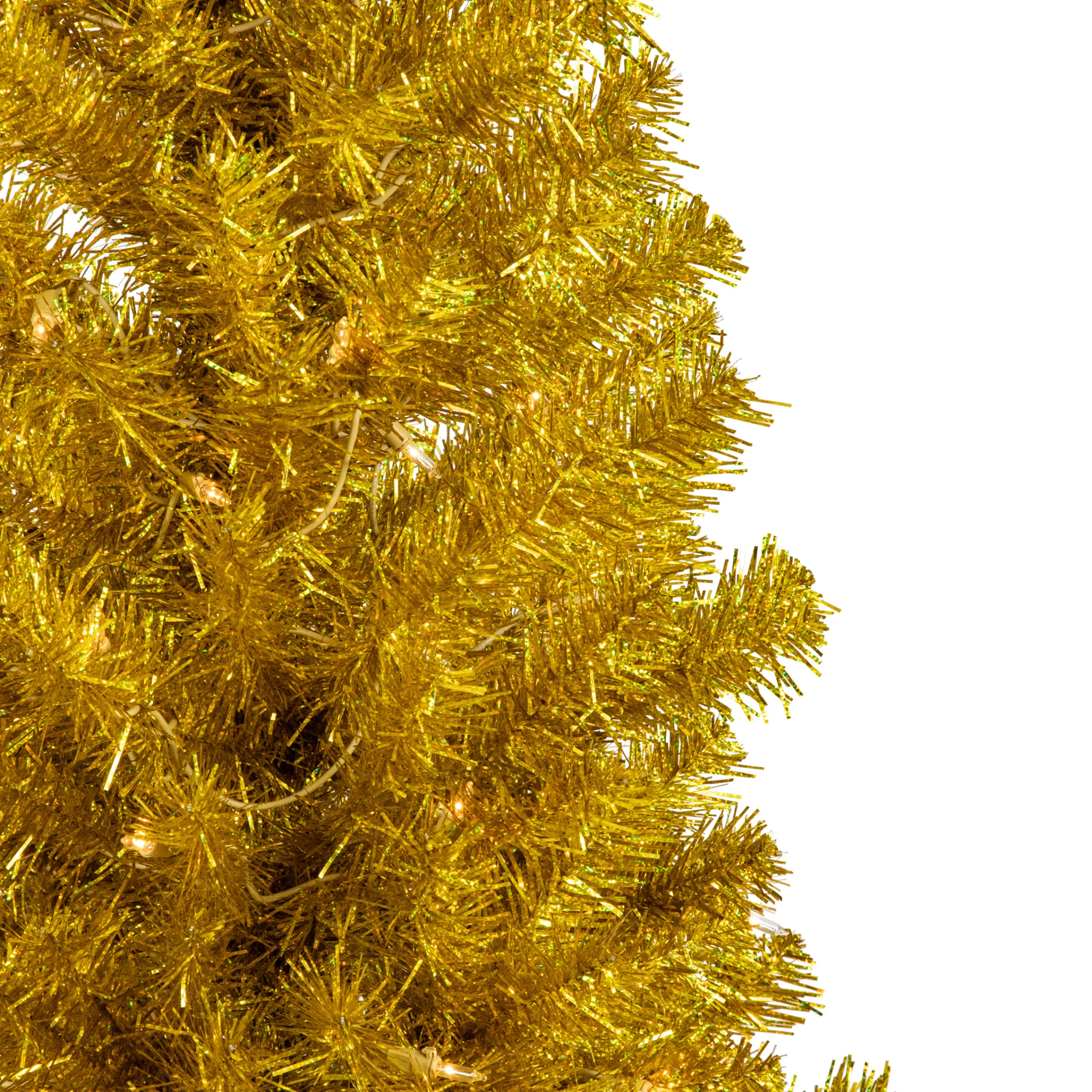 Northlight 4 And 4.5 Feet Tall>4' Pre-Lit Gold Iridescent Tinsel Slim Artificial Christmas Tree, Clear Lights