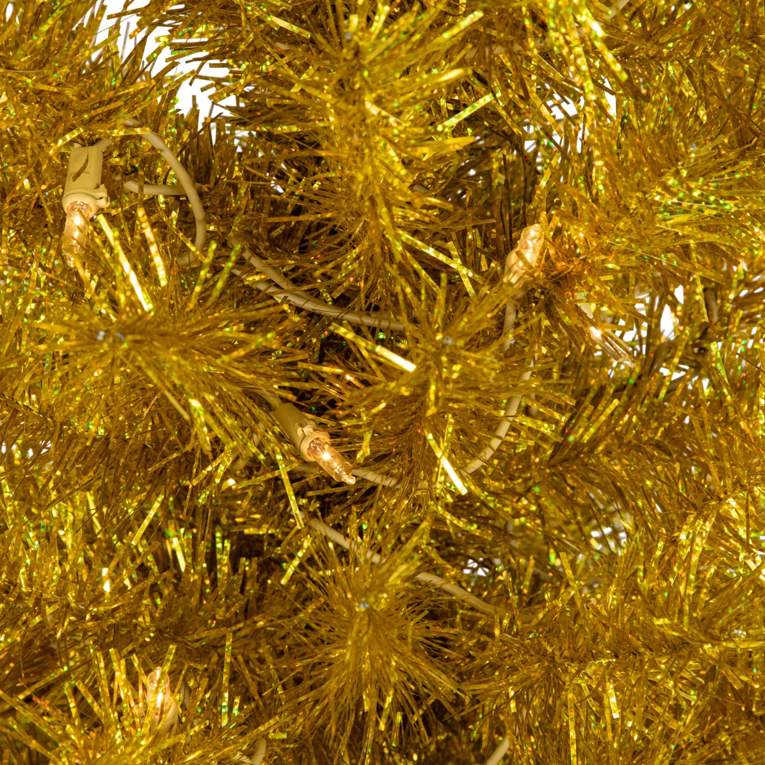 Northlight 4 And 4.5 Feet Tall>4' Pre-Lit Gold Iridescent Tinsel Slim Artificial Christmas Tree, Clear Lights