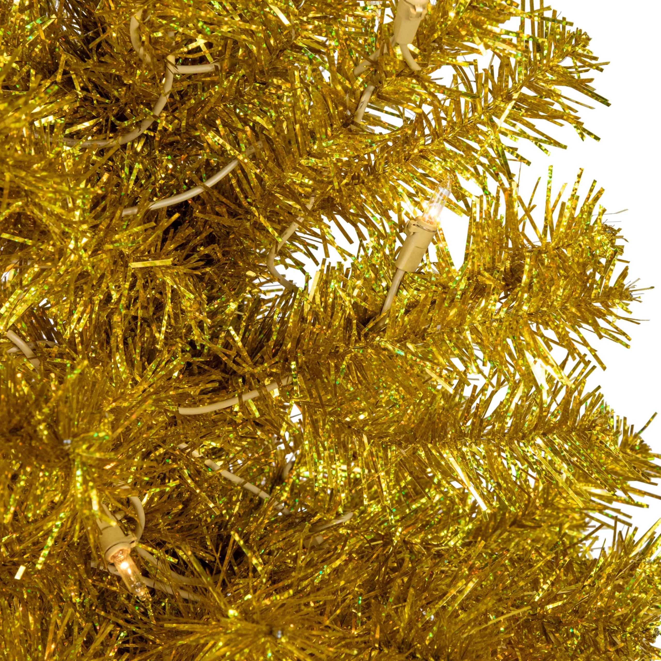 Northlight 4 And 4.5 Feet Tall>4' Pre-Lit Gold Iridescent Tinsel Slim Artificial Christmas Tree, Clear Lights