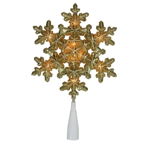 Snowflake Tree Toppers*Northlight 9" Pre-Lit Gold Snowflake Christmas Tree Topper - Clear Lights