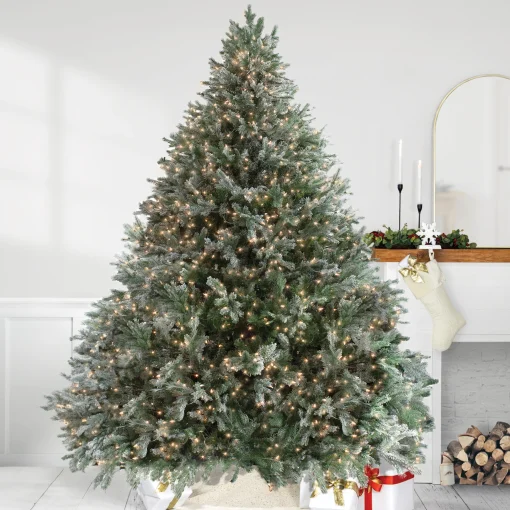 Northlight 9 And 9.5 Feet Tall>9' Pre-Lit Green Flocked Jasper Balsam Fir Artificial Christmas Tree - Clear Lights