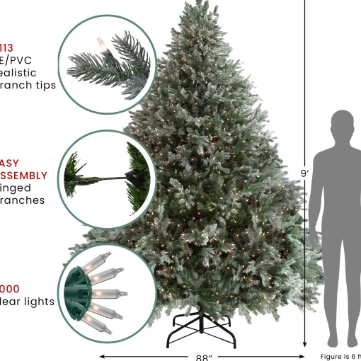 Northlight 9 And 9.5 Feet Tall>9' Pre-Lit Green Flocked Jasper Balsam Fir Artificial Christmas Tree - Clear Lights