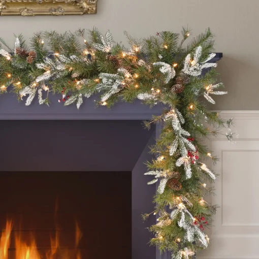 Pre-Lit Swags*CC Christmas Decor 6' Pre-Lit Green Pine With Berries Artificial Christmas Teardrop Swag, Clear Lights