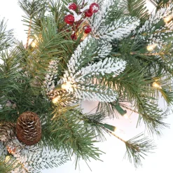 Pre-Lit Swags*CC Christmas Decor 6' Pre-Lit Green Pine With Berries Artificial Christmas Teardrop Swag, Clear Lights