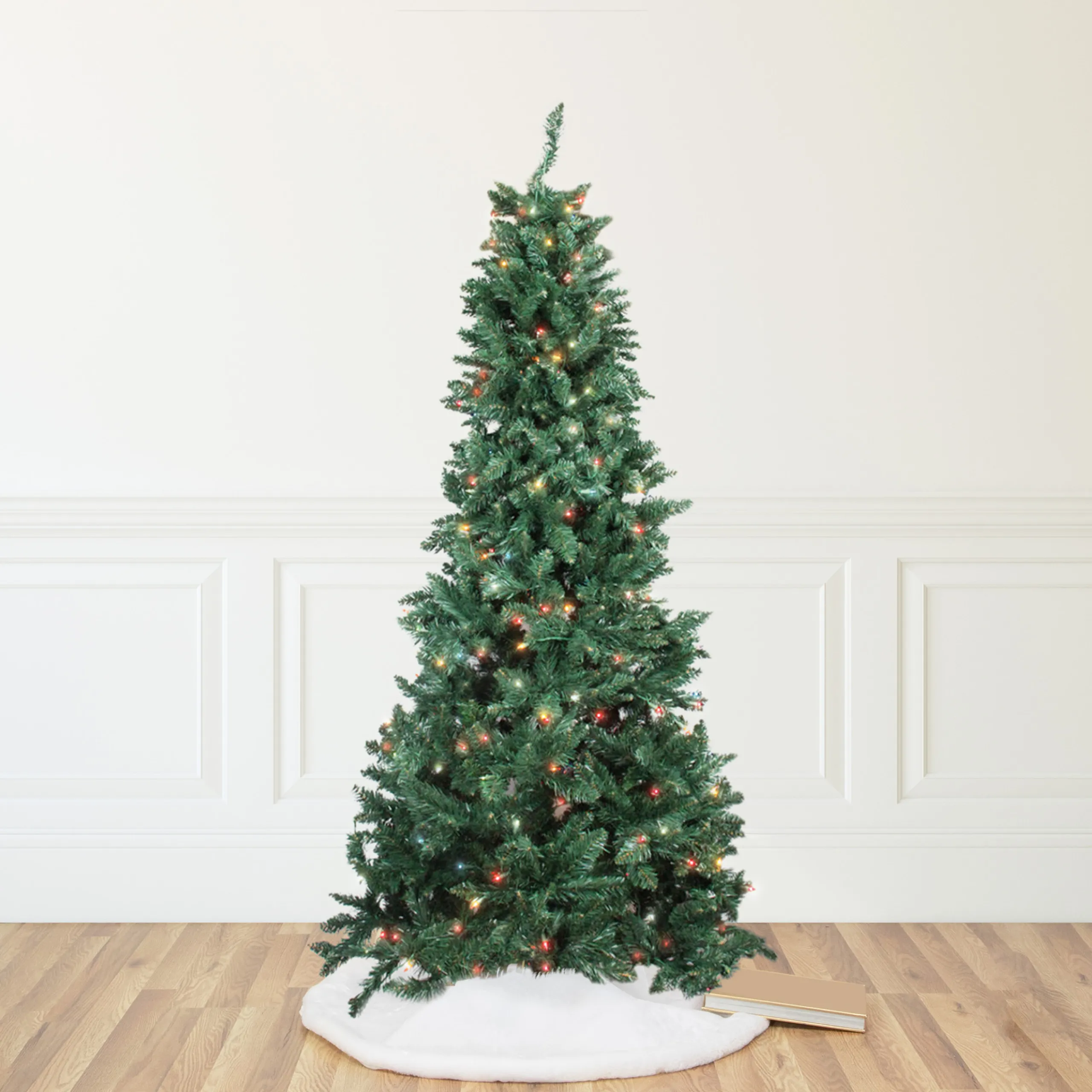 Northlight 9 And 9.5 Feet Tall>9' Pre-Lit Green Slim Pine Artificial Christmas Tree - Multicolor Lights