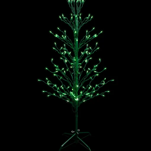 Northlight Yard Art Trees>4' Pre-Lit Green Slim Profile Cascade Twig Christmas Tree - Green Lights