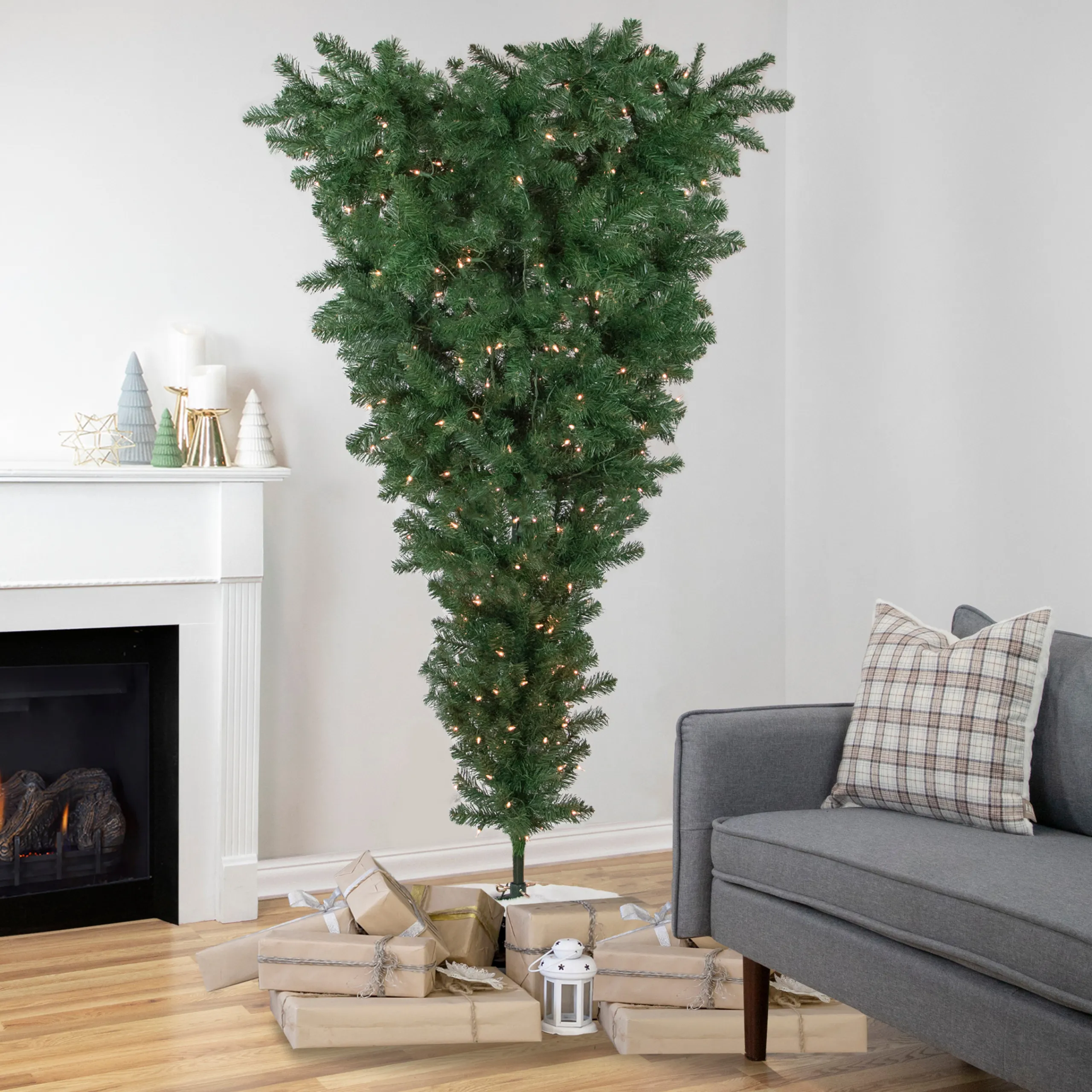 Northlight 7 And 7.5 Feet Tall>7' Pre-Lit Green Spruce Artificial Upside Down Christmas Tree - Clear Lights