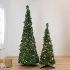 Northlight Pop Up Trees>4' Pre-Lit Green Tinsel Pop-Up Artificial Christmas Tree, Clear Lights