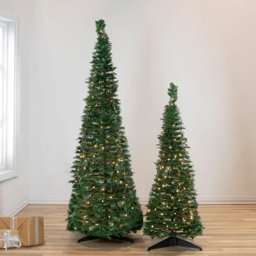 Northlight Pop Up Trees>4' Pre-Lit Green Tinsel Pop-Up Artificial Christmas Tree, Clear Lights