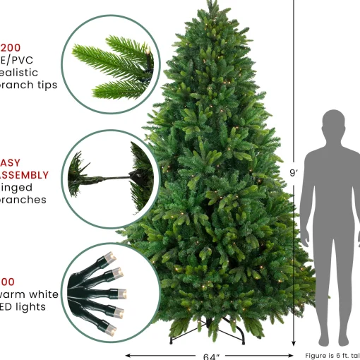 Northlight 9 And 9.5 Feet Tall>9' Pre-Lit Gunnison Pine Artificial Christmas Tree - Warm White Led Lights