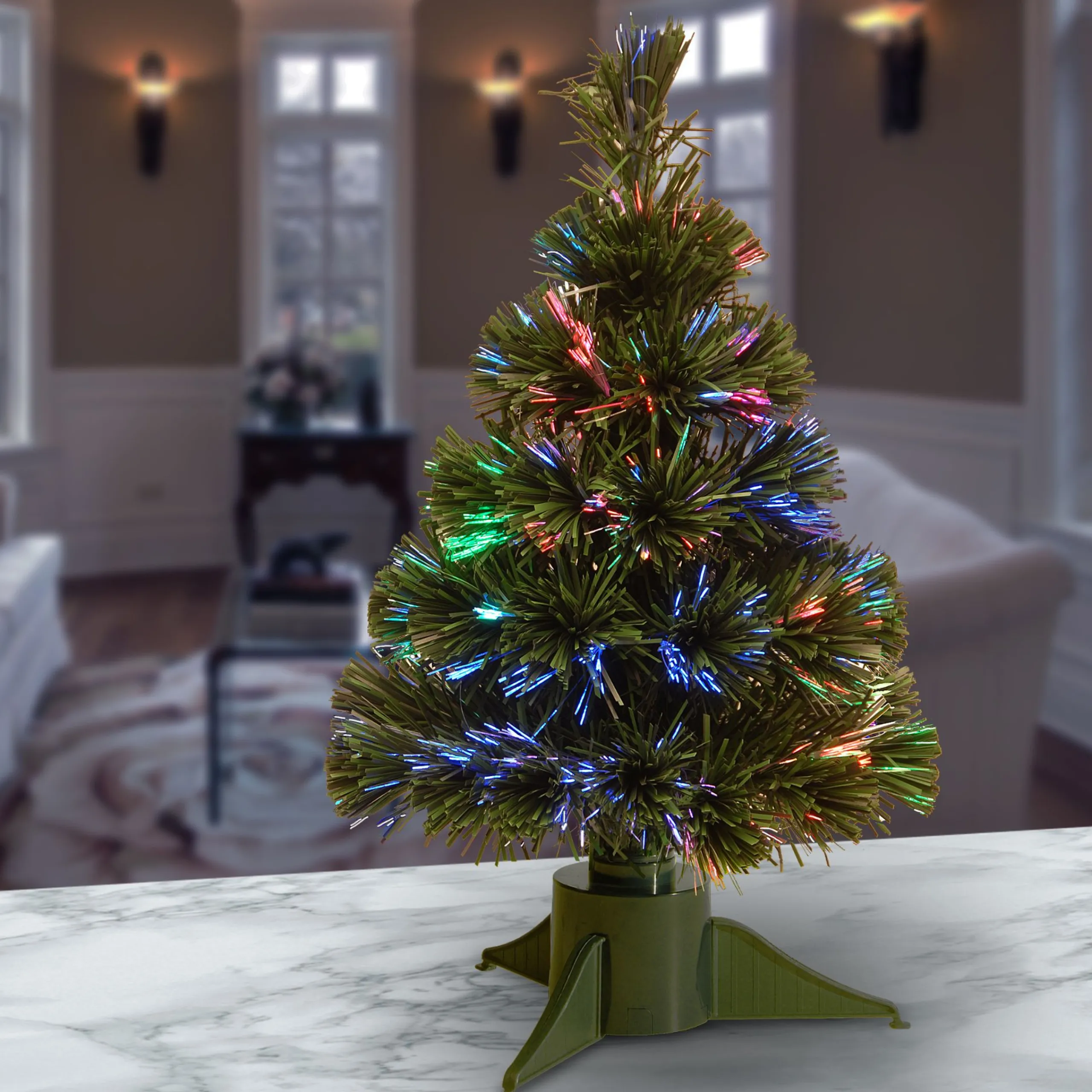 National Tree Company 2.5 Feet Tall And Smaller>18" Pre-Lit Ice Artificial Fiber Optic Christmas Tree, Multicolor Led Lights