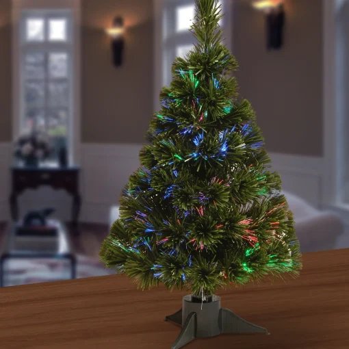 National Tree Company 2.5 Feet Tall And Smaller>2' Pre-Lit Ice Artificial Fiber Optic Christmas Tree, Multicolor Led Lights