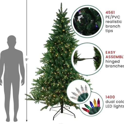 Northlight Pre-Lit Traditional Trees>9' Pre-Lit Instant Connect Noble Fir Artificial Christmas Tree - Multicolor Led Lights