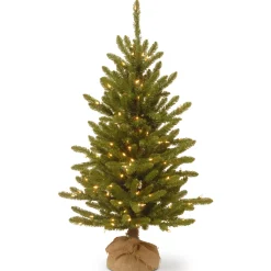 National Tree Company Potted Trees>4' Pre-Lit Kensington Burlap Artificial Christmas Tree, Clear Lights