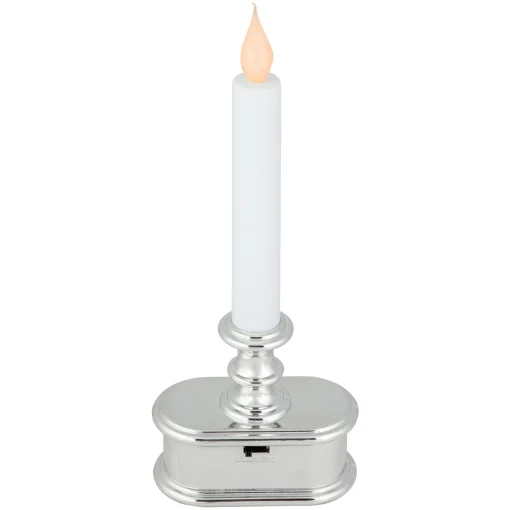 Northlight 9.25" Pre-Lit Led White And Silver Lighted Christmas Candle Lamp