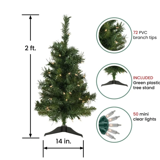 Northlight 2.5 Feet Tall And Smaller>2' Pre-Lit Medium Aspen Pine Artificial Christmas Tree, Clear Lights