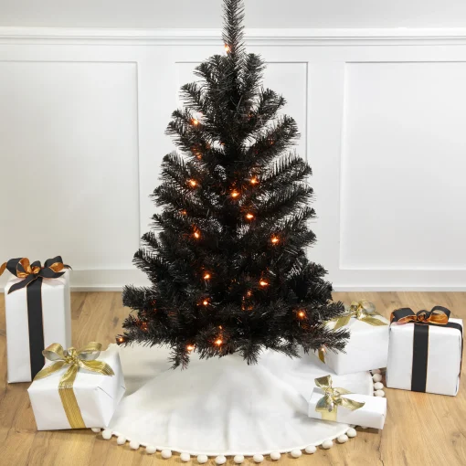 Northlight Black Trees>3' Pre-Lit Medium Black Noble Spruce Artificial Halloween Tree, Orange Lights