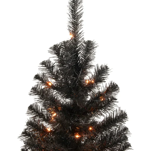 Northlight Black Trees>3' Pre-Lit Medium Black Noble Spruce Artificial Halloween Tree, Orange Lights