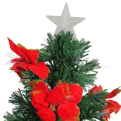 DAK 3 And 3.5 Feet Tall></noscript>3' Pre-Lit Medium Fiber Optic Red Poinsettias Artificial Christmas Tree - Multicolor Lights