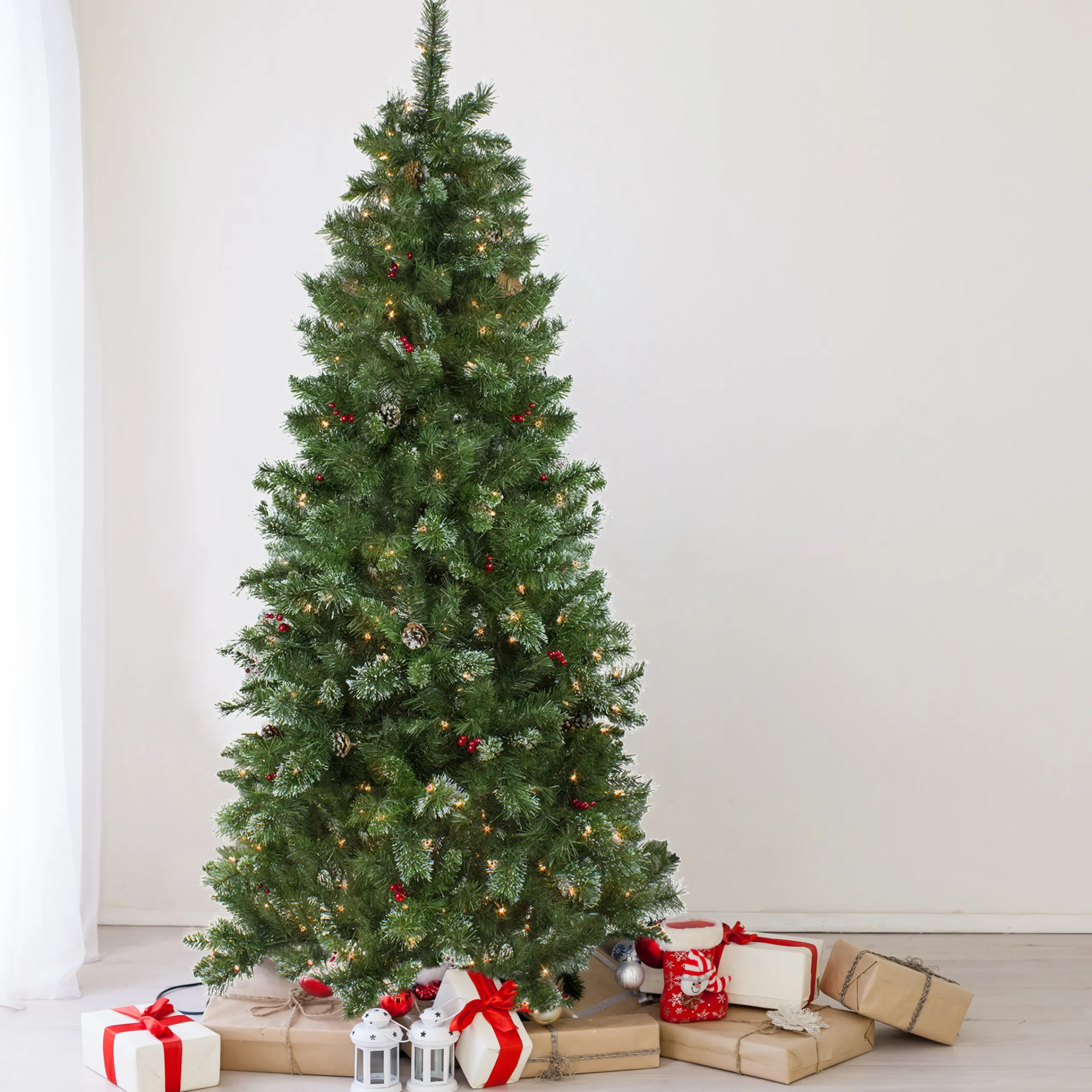 Northlight 6 And 6.5 Feet Tall>6.5' Pre-Lit Medium Mixed Pine And Iridescent Glitter Artificial Christmas Tree - Clear Lights