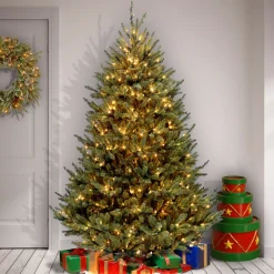 National Tree Company 9 And 9.5 Feet Tall></noscript>9' Pre-Lit Medium Natural Fraser Fir Artificial Christmas Tree, White Lights