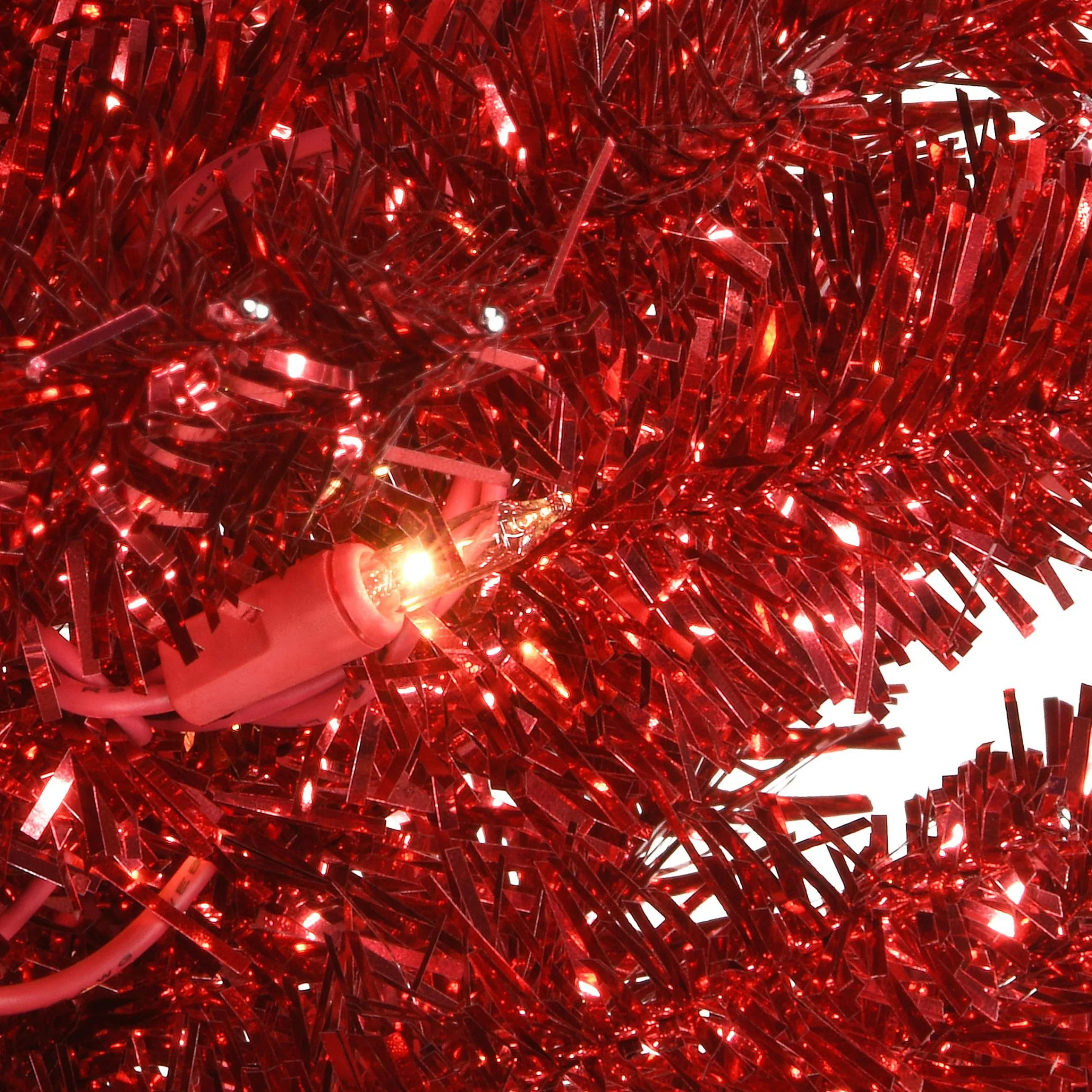 National Tree Company Red Trees>4' Pre-Lit Medium Red Tinsel Artificial Christmas Tree, Clear Lights