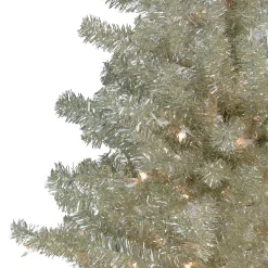 Northlight 9 And 9.5 Feet Tall></noscript>9' Pre-Lit Metallic Platinum Artificial Tinsel Christmas Tree - Clear Lights