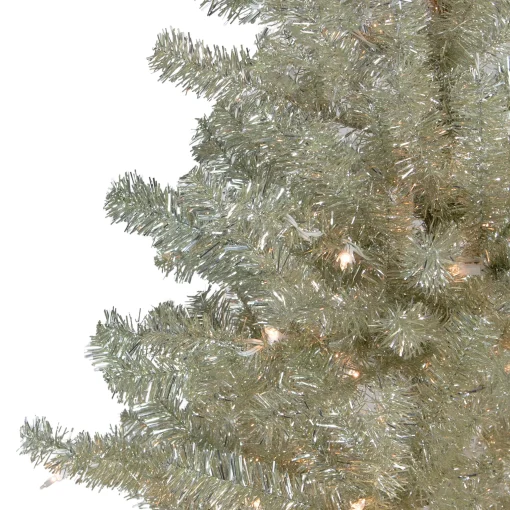 Northlight 9 And 9.5 Feet Tall>9' Pre-Lit Metallic Platinum Artificial Tinsel Christmas Tree - Clear Lights