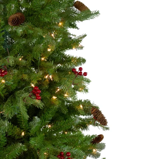 Northlight 7 And 7.5 Feet Tall>7.5' Pre-Lit Mixed Winter Berry Pine Artificial Christmas Tree - Clear Lights