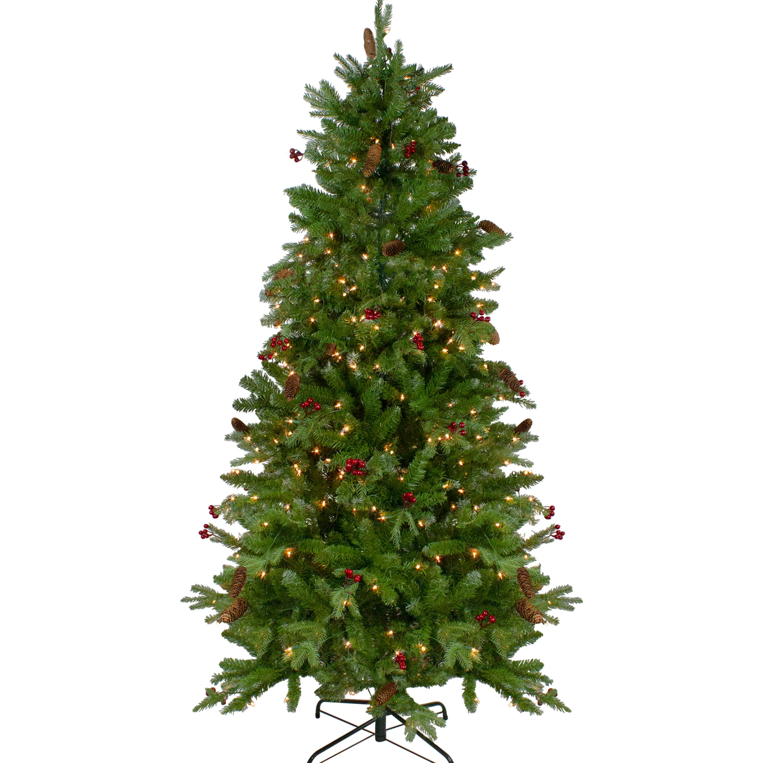 Northlight 6 And 6.5 Feet Tall>6.5' Pre-Lit Mixed Winter Berry Pine Artificial Christmas Tree - Clear Lights