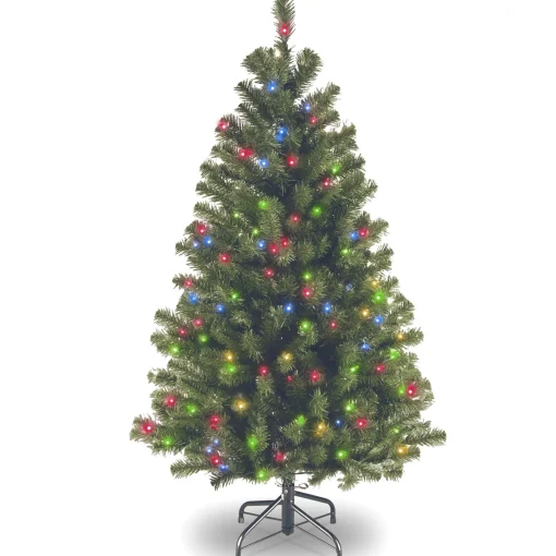 National Tree Company 4 And 4.5 Feet Tall>4.5' Pre-Lit North Valley Spruce Artificial Christmas Tree, Multicolor Lights