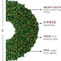 Pre-Lit Wreaths*Northlight 5' Pre-Lit Olympia Pine Commercial Artificial Christmas Wreath - Clear Lights