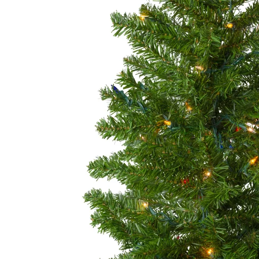 Northlight 7 And 7.5 Feet Tall>7.5' Pre-Lit Pencil Canadian Pine Artificial Christmas Tree - Multicolor Lights