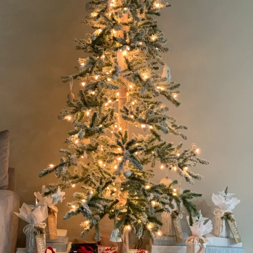 Northlight 7 And 7.5 Feet Tall>7' Pre-Lit Pencil Flocked Alpine Artificial Christmas Tree - Clear Lights