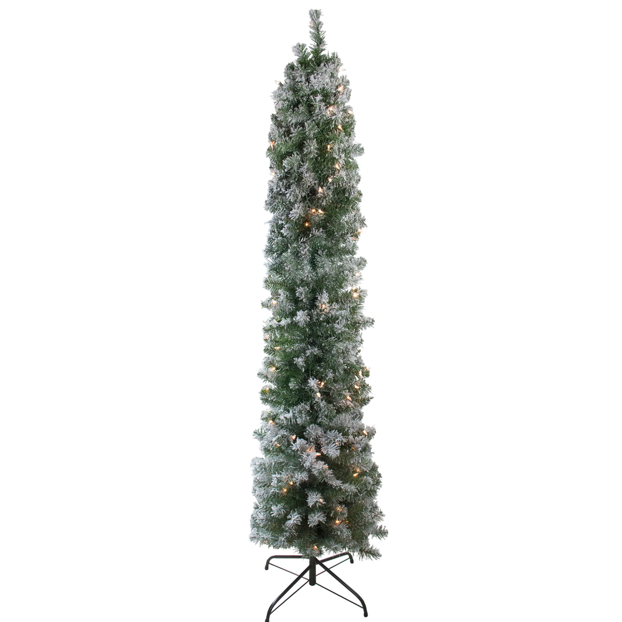 Northlight 6 And 6.5 Feet Tall>6' Pre-Lit Pencil Flocked Green Pine Artificial Christmas Tree - Clear Lights