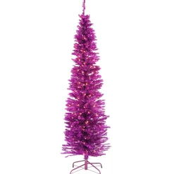 National Tree Company Pink Trees>6' Pre-Lit Pencil Pink Tinsel Artificial Christmas Tree, Clear Lights