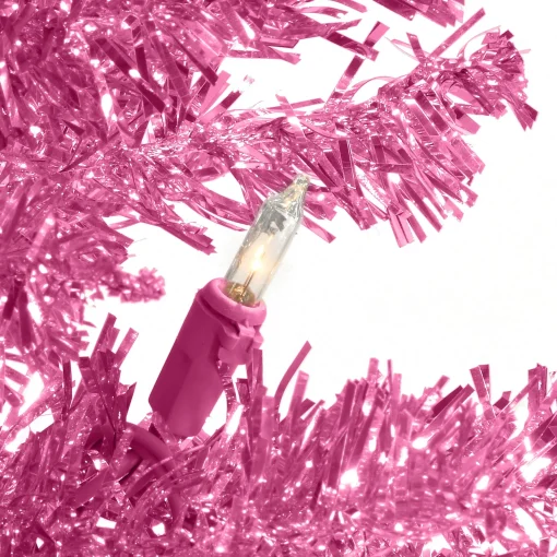 National Tree Company Pink Trees>7' Pre-Lit Pencil Pink Tinsel Artificial Christmas Tree, Clear Lights